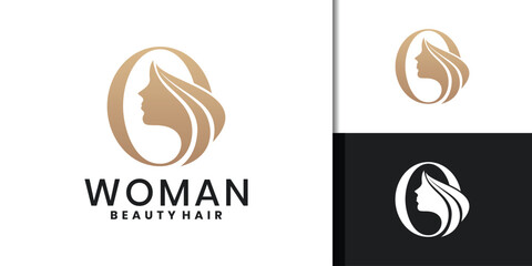 Letter O beauty face, woman hair salon logo design