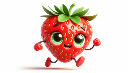 Obraz premium 3D funny cute strawberry cartoon on white background