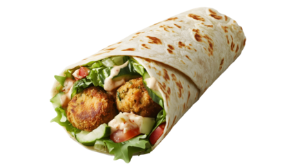 delicious falafel wrap with fresh vegetables and sauce isolated png transparent background