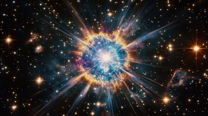 Obraz premium Vivid Nebula with Light Bursts in Deep Blues and Greens