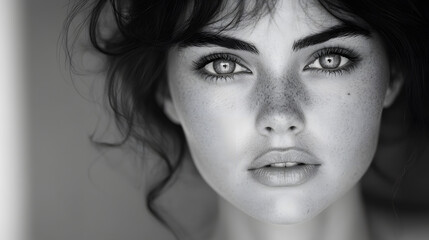Fototapeta premium A timeless black-and-white photography of a model with strong facial features, creating a classic and elegant portrait look.