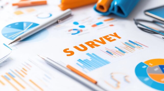 Comprehensive survey analysis office workspace data visualization professional environment close-up view insights and trends