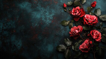 Red roses against dark textured background, symbolizing love and passion