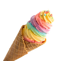 rainbow sherbet ice cream cone on transparent background