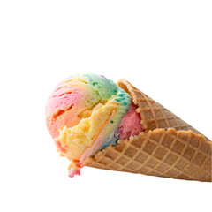 rainbow sherbet ice cream cone on transparent background
