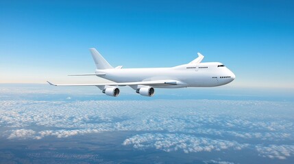 Obraz premium White Airplane in Flight Above Clouds