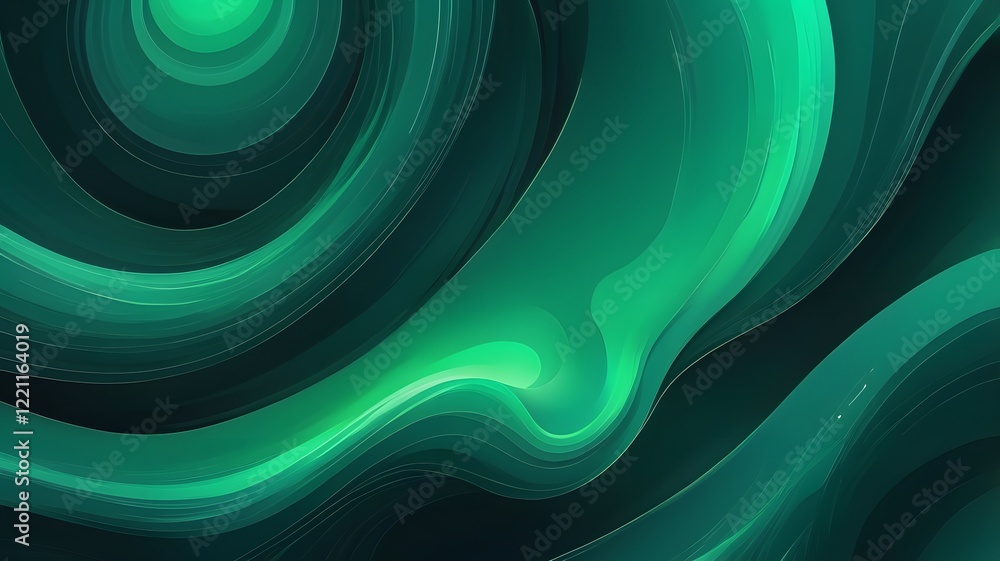 Poster abstract background with flowing, swirling lines and gradients in emerald green. ideal for modern an