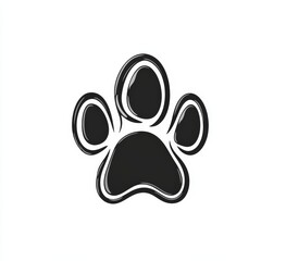 A black paw print icon that stands out vividly on a white background