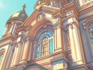 Obraz premium Ornate Church Facade with Stained Glass Window