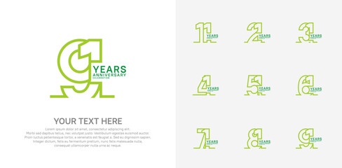Anniversary logo set vector design, green color for celebration event