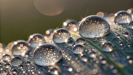 Macro Photography Dewdrops on Leaf, Close-up Composition, Sparkling Light, Nature,Bokeh Nature Photography, Dewdrops
