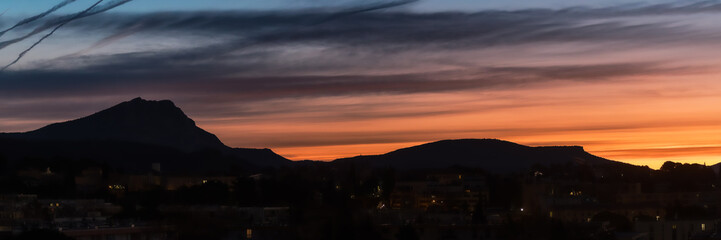 Sainte Victoire mountain in the light of a winter morning