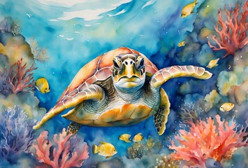 Obraz premium sea turtle swimming in the sea