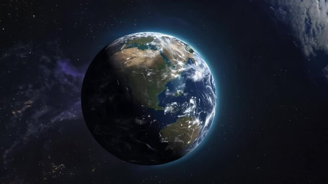 Stunning view of earth rotating in outer space with stars