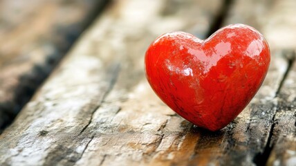 Fototapeta premium Shiny red heart on rustic wood surface