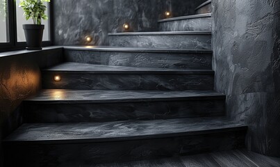 modern black wooden stairs in the room