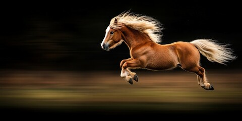Fototapeta premium Horse running swiftly through a dark landscape