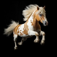 Obraz premium Horse jumps in mid-air against a dark background