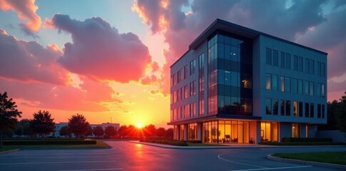 Business Building at Sunset, building, business
