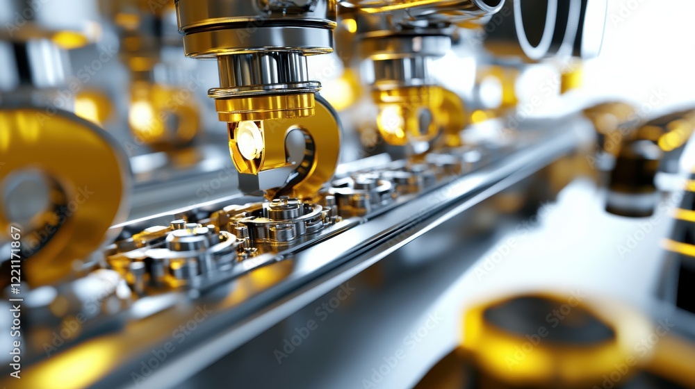 Poster close-up of advanced robotic machinery performing precision tasks in a modern industrial setting