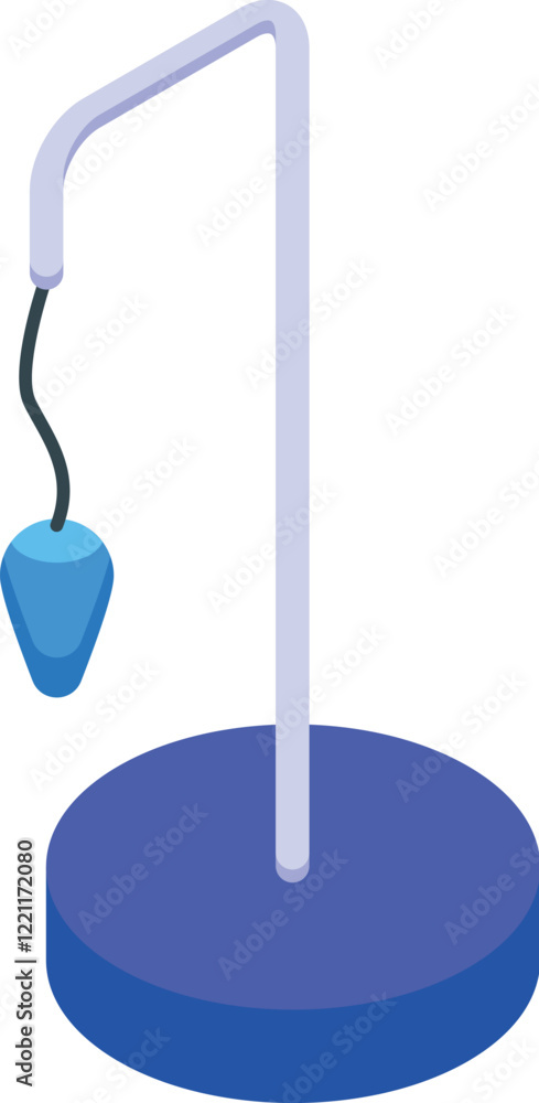 Poster isometric view of a gravity powered plummet suspended from a curved rod attached to a circular stand