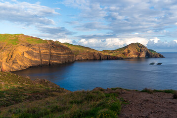Fototapeta premium Ponta de São Lourenço, a peninsula on the eastern tip of Madeira Island. Beautyful coastal landscape with rugged cliffs and view of the Atlantic Ocean.
