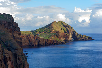 Naklejka premium Ponta de São Lourenço, a peninsula on the eastern tip of Madeira Island. Beautyful coastal landscape with rugged cliffs and view of the Atlantic Ocean.