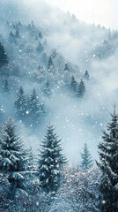Winter landscape with snow, forest. AI generative illustration