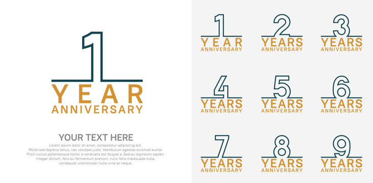 Anniversary logo set vector design, blue and brown color for celebration event