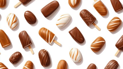 Fototapeta premium Delicious Chocolate Candy and Ice Cream Popsicle Pattern