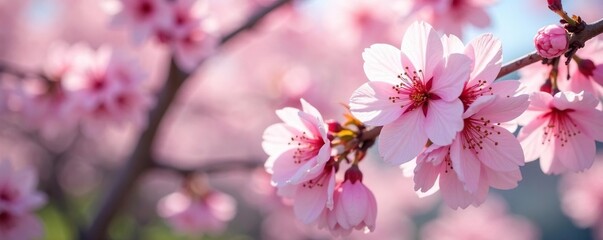 Fototapeta premium a sakura tree with full pink and white petals in bloom, cherry blossoms, tree, blooming