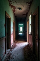 Obraz premium Creepy abandoned asylum walls, hospital, eerie