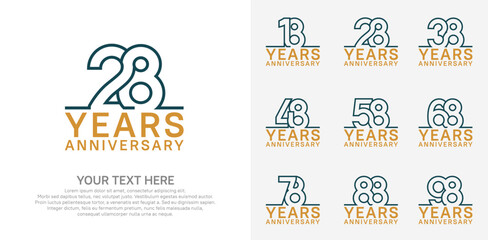 Anniversary logo set vector design, blue and brown color for celebration event