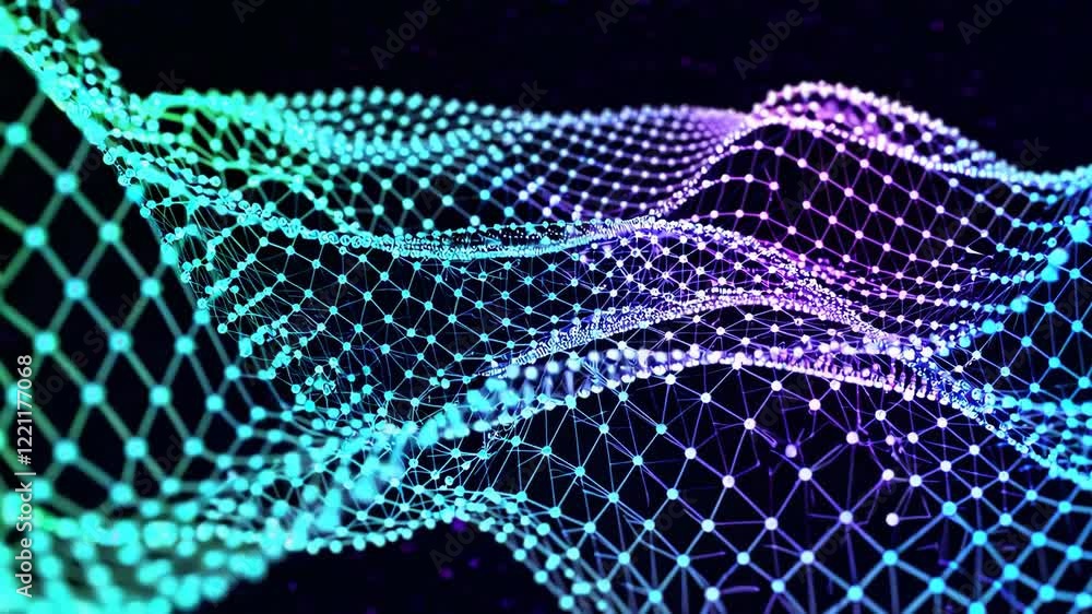 Poster technology digital wave background concept.beautiful motion waving dots texture with glowing defocus