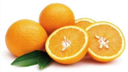 Fresh Juicy Oranges with Leaves