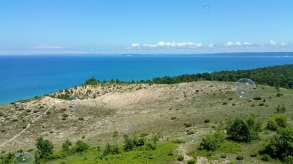 Bubbles float across the sky at Sleeping Bear Dunes National Lakeshore
