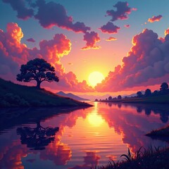 Obraz premium Aqueous sky with clouds and tree silhouettes, atmosphere, sky, cloudy