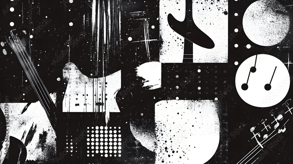 Poster abstract geometric celestial composition in monochrome minimalist design