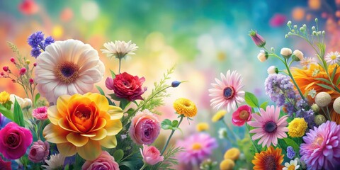 A colorful, swirling mix of flowers in soft focus
