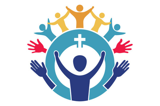 Glowing Circle of Interlocking Hands and Religious Symbols, Surrounded by Hopeful Silhouettes, Unity and Diversity, Peaceful Harmony, Spiritual Vector Art, Perfect for Posters, Brochures, and Designs