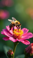 Bee hovering above vibrant blooms, nature, flower