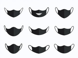 Vector Icon Collection Featuring Various Black Mask Designs With Simple Silhouettes Isolated Against A Clean White Background. 00002