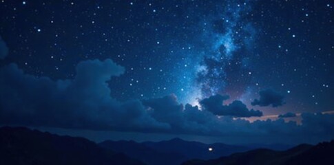 Bokeh effect on a dark blue night sky with stars and constellations, night, blue