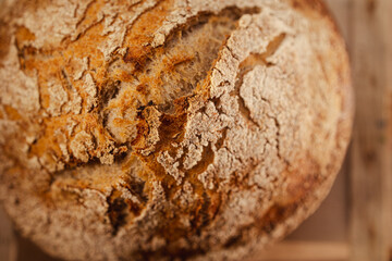Freshly baked organic loaf bread crust