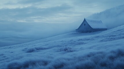 Frosty Morning Light on Grass with Barn Backdrop