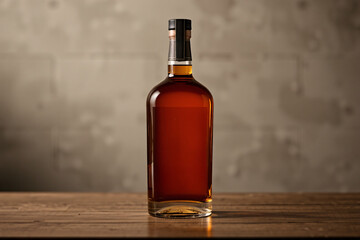 A mockup of a whiskey bottle displayed in an aesthetic setting, ideal for showcasing branding or label designs