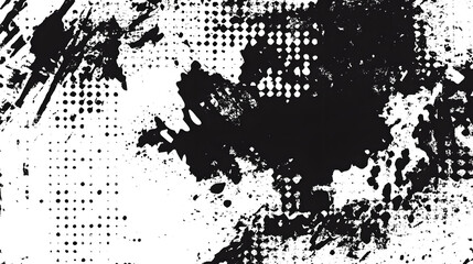 Obraz premium Abstract Grunge Splatters and Halftone Dots Composition with Contrast and Distortion Effects