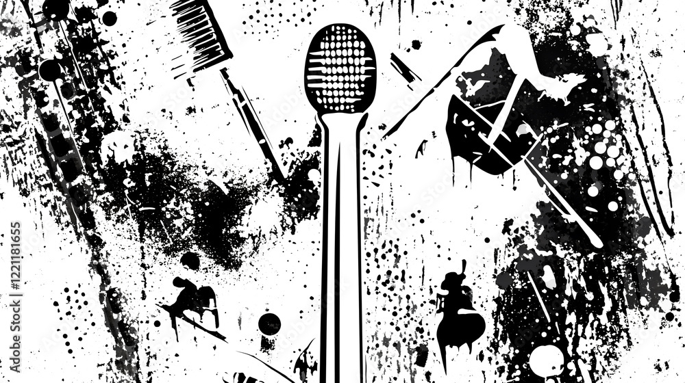 Aufkleber Abstract Grunge Splash of Ink and Paint in Monochrome Dramatic Expressionistic Background