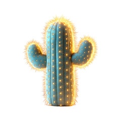 Naklejka premium Fluffy 3D Cartoon Cactus with Light Isolated on Transparent Background