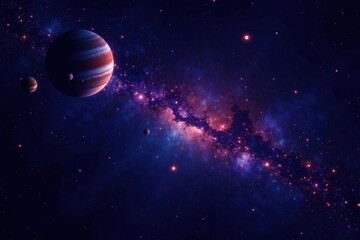 Naklejka premium Close-up of sparkling stars in the night sky with a few planets visible, galaxy, nebula, celestial